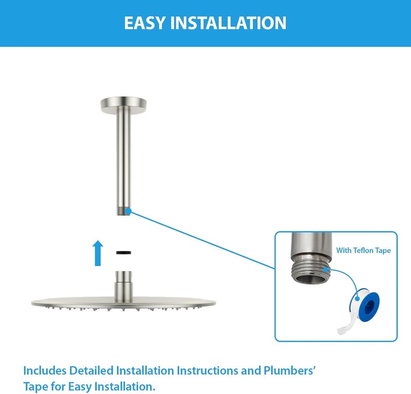 Lordear Shower Arm 6 Inch Brushed Nickel Ceiling Mount Shower Arm and Flange 6” Shower Head Extension Arm Design for Rainfall Showerhead,Round Pipe - Image 3